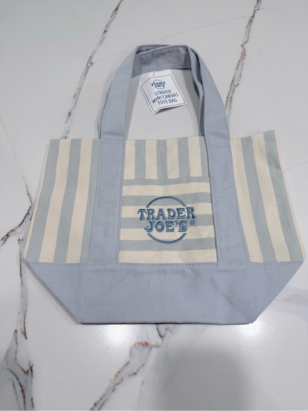 🥳 5 for $25 BUNDLE Viral Trader Joe's Light Blue & Cream Striped Canvas Tote